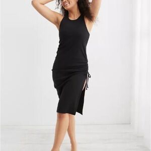 Aerie ruched rib midi dress black size XS